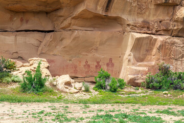 Barrier Canyon Style Pictographs on Sandstone Panel in Sego Canyon near Thompson Springs, Utah