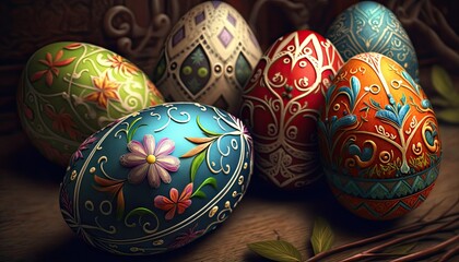 Beautiful Colorful Artistic Designer Easter eggs wallpaper for Desktop Background or Digital Device, Holiday Celebration of Happiness, Joy, Cheerfulness generative AI