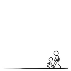Obraz premium drawing with a black line on a white background, minimalism style, a man with a child, fantasy, generated in AI