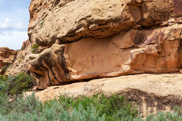 Barrier Canyon Style Pictographs on Sandstone Panel in Sego Canyon near Thompson Springs, Utah