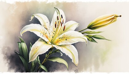 Beautiful Colorful Artistic Designer Easter lily Watercolor Painting for Desktop Background or Digital Device, Holiday Celebration of Happiness, Joy, Cheerfulness generative AI