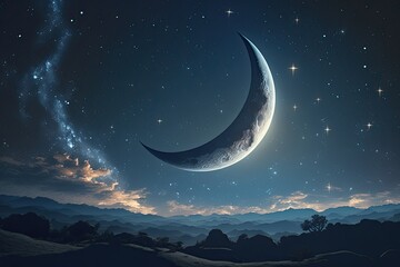 Naklejka na ściany i meble sky with moon and stars