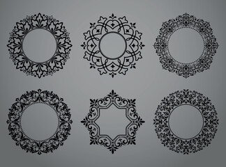 Set of decorative frames Elegant vector element for design in Eastern style, place for text. Floral black and gray borders. Lace illustration for invitations and greeting cards