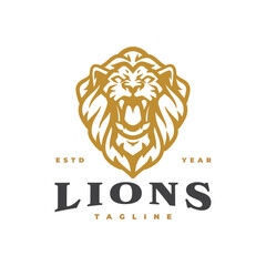 Vintage hipster lion head emblem logo design. Lion head line art vector icon