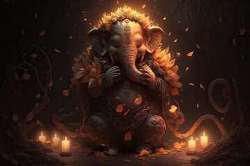 Ganesha God with Flowers - obrazy, fototapety, plakaty