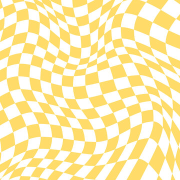 Yellow groovy psychedelic wavy chessboard background, twisted checkerboard, y2k, gingham pattern backdrop, png transparent.