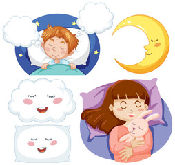 Set of girl having a good night sleep