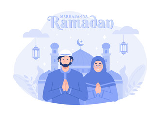 Greeting ramadan kareem, eid mubarak background. Modern vector flat illustration
