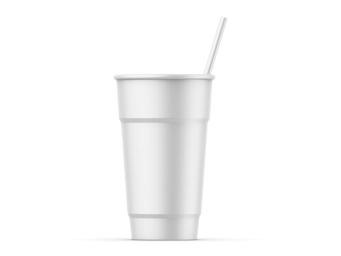 Disposable cup with lid and straw for cold drink, soda pop, ice tea or coffee, cocktail, milkshake. 3D render illustration