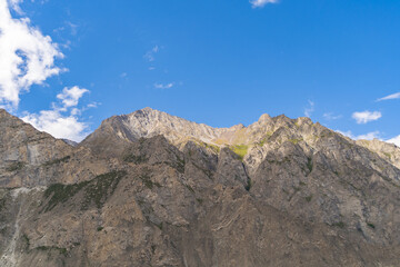 Karakoram high mountain hills. Nature landscape background, Skardu-Gilgit, Pakistan. Travel on holiday vacation.