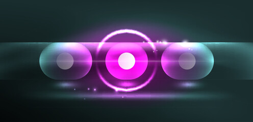 Abstract glowing neon light techno circles background