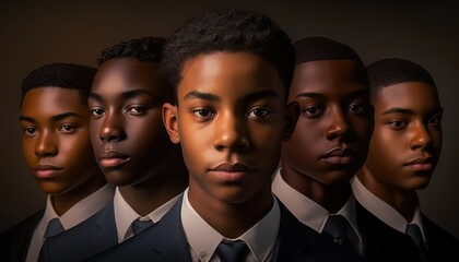 Group of Diverse and Empowered African American Black Youth Male High School Students Working Together in National Honor Society : Power of Collaboration in Clubs, Sports Teams (generative AI)