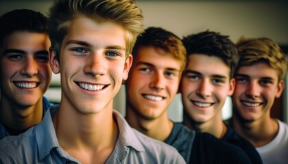 Group of Diverse and Empowered Caucasian White Youth Male High School Students Working Together in Math Club : Power of Collaboration in Clubs, Sports Teams (generative AI)