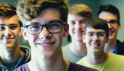 Group of Diverse and Empowered Caucasian White Youth Male High School Students Working Together in Math Club : Power of Collaboration in Clubs, Sports Teams (generative AI)