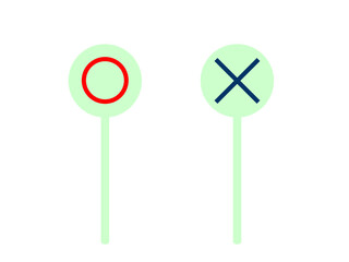 丸とバツの書かれたプレート