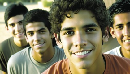 Group of Diverse and Empowered Hispanic Youth Male High School Students Working Together in Football : Power of Collaboration in Clubs, Sports Teams (generative AI)
