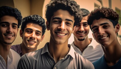 Obraz premium Group of Diverse and Empowered Middle Eastern Youth Male High School Students Working Together in Environmental Club : Power of Collaboration in Clubs, Sports Teams (generative AI)