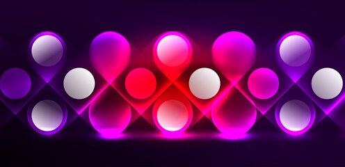Abstract glowing neon light techno circles background