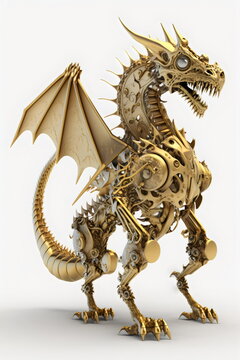 clockwork gold dragon isolated on white background made with generative ai	
