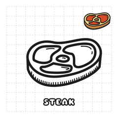 Children Coloring Book Object. Food Series - Steak