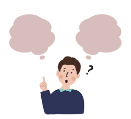 悩んでいる表情の男性　吹き出し