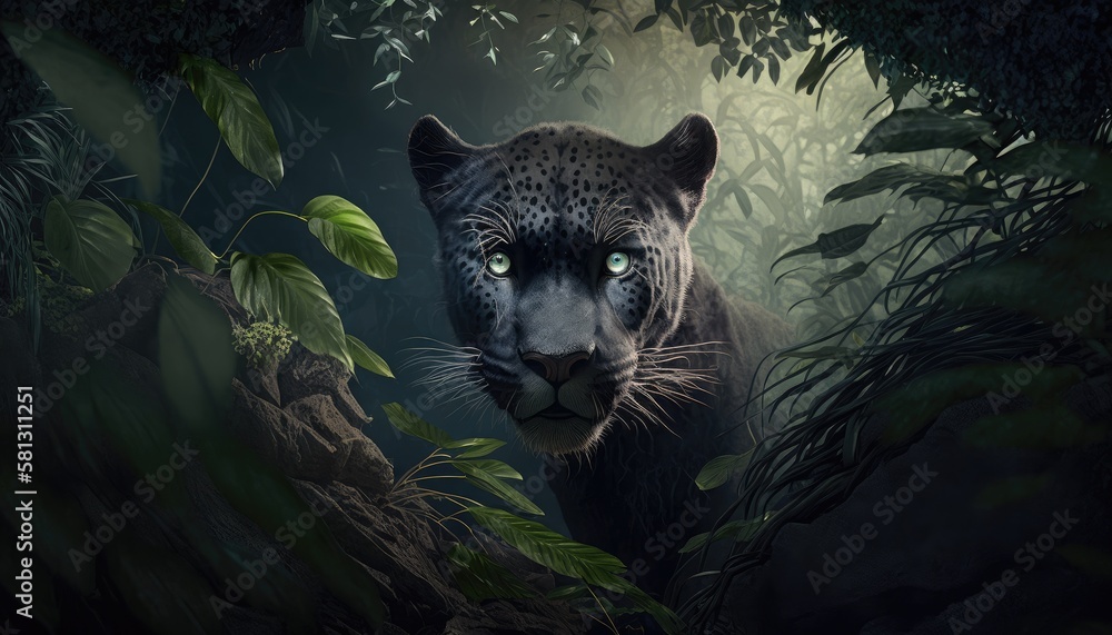 Wall mural leopard hiding in the forest. created with generative ai.
