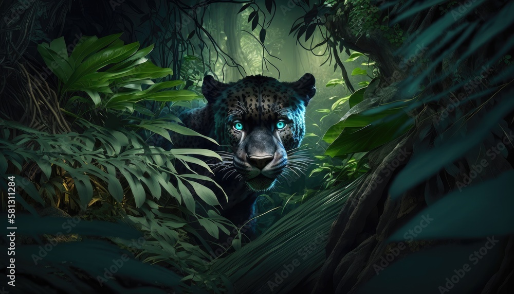 Wall mural leopard hiding in the forest. created with generative ai.
