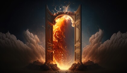 Door to hell, the passage to the kingdom of the dead. Created with generative AI. - obrazy, fototapety, plakaty