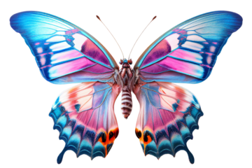 Pink and blue vivid detailed beautiful butterfly transparent as a graphic resource