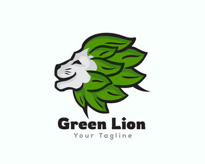 smile face head lion leaf hair art logo design template illustration inspiration