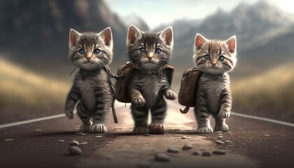 three adventurous kittens. Created with Generative AI.