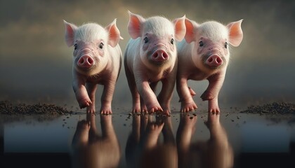 three little adventurous pigs. Created with Generative AI.