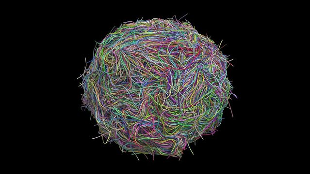 colorful of chaos wire cable tube. 3d animation rendered with alpha channel.