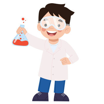 Illustration of a boy experimenting with science chemicals