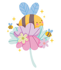 cute bees and flowers spring