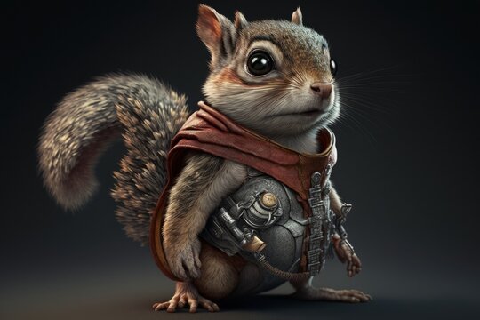 Adorable Chipmunk Eating Peanut in Epic Unreal Engine 5 Composition: Hyper-Detailed Standalone Grey Squirrel in Wildlife Nature with Fluffy Fur , Generative ai