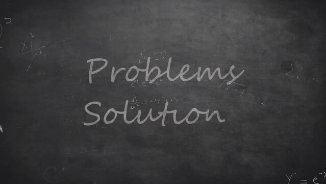 Animation of problems solutions and mathematical data processing over black background