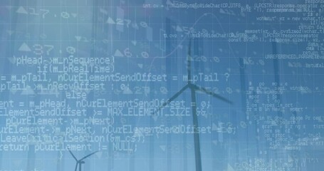 Animation of stock market over data processing and wind turbines - Powered by Adobe