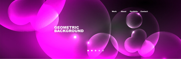 Shiny neon circles and bubbles, dark abstract background with blurred magic neon light, wallpaper design