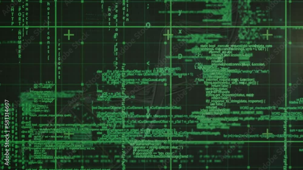 Poster animation of dna strand spinning over data processing and grid