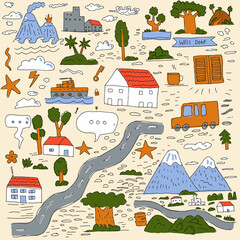 doodle village full colors hand drawn