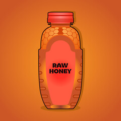 Realistic pure raw honey bottle vector illustration, isolated on matching color background, in trendy flat 3d design style. World famous honey product. Editable graphic resources for many purposes.