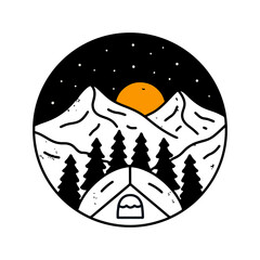 Camping and Adventure on nature graphic illustration vector for t-shirt, badge, patch design