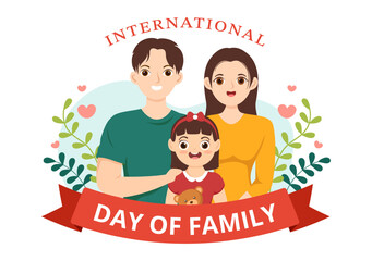 International Day of Family Illustration with Kids, Father and Mother for Web Banner or Landing Page in Flat Cartoon Hand Drawn Templates
