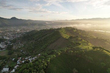 Bima city, sumbawa island, west nusa tenggara sunrise aerial view