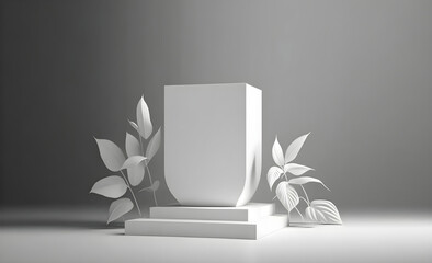 3D render of podium white background plant. Generative Ai.