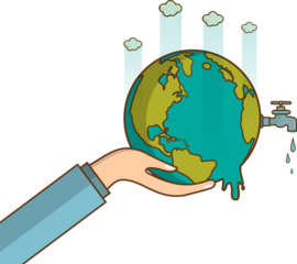 Water world day with hand hold faucet or water tap with a drop of water out to earth and save water  illustration
