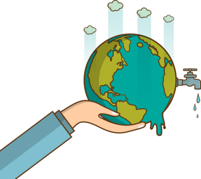 Water world day with hand hold faucet or water tap with a drop of water out to earth and save water  illustration
