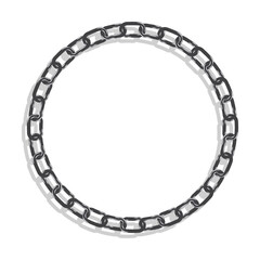 Steel round CHAIN frame for decorative headers. Gray ornates frames with CHAIN isolated on white background. Vector decorative element