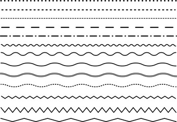 シンプルな飾り罫線・ラインのイラストセット（波線、波模様、点線、ジグザグ線）
